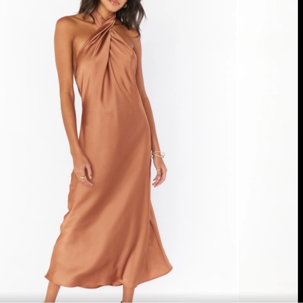 Jasmine halter satin midi dress